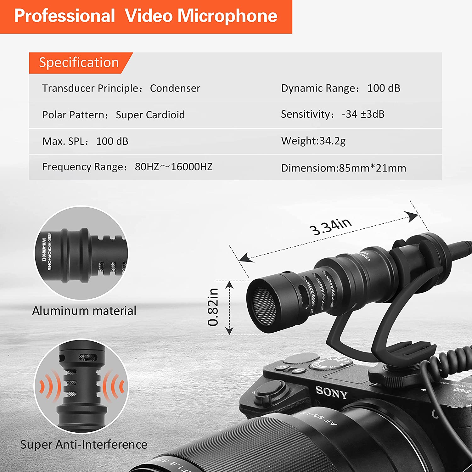VM10II Mini Condenser Camera Microphone Portable Cardioid Video Mic for DSLR iPhone Samsung Smartphone Recording Shooting