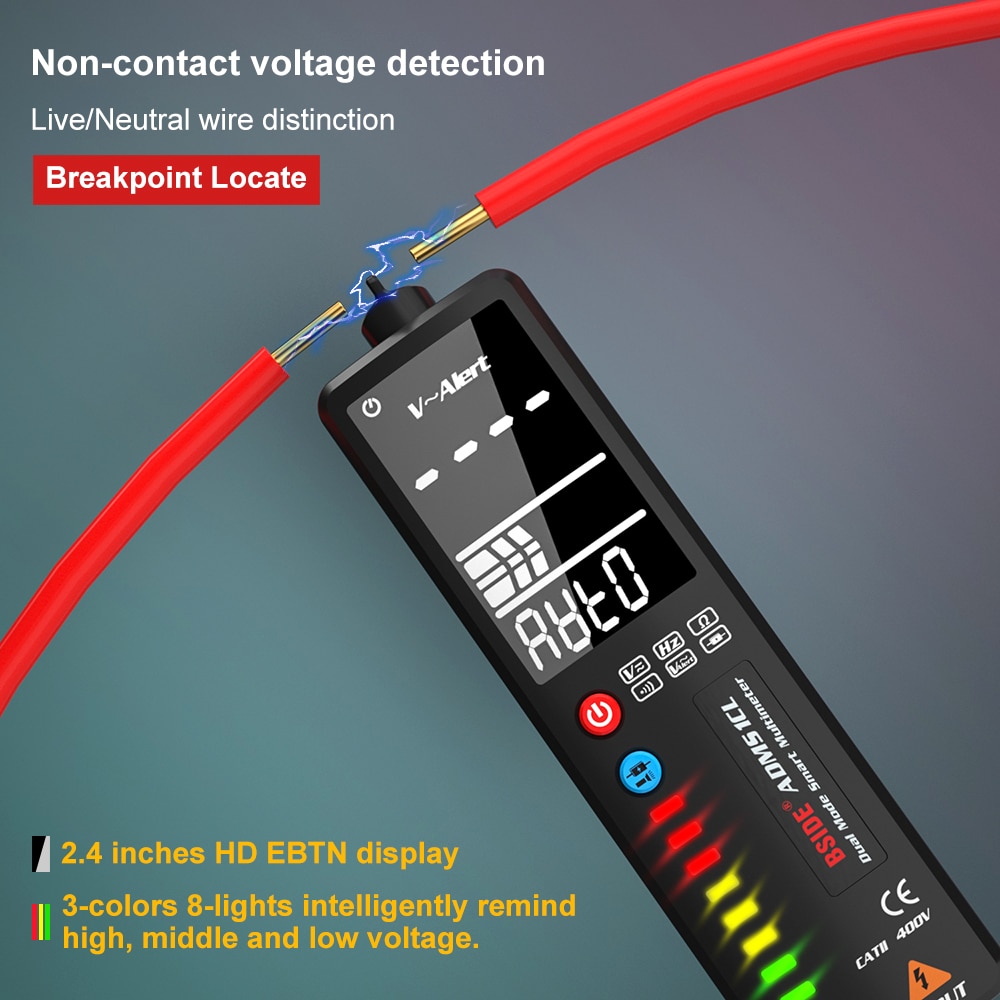 Voltage Detector Tester ADMS1 2.4"LCD Non contact Live wire Indicator Electric Pen Voltmeter Multimeter NCV Continuity Hz Test