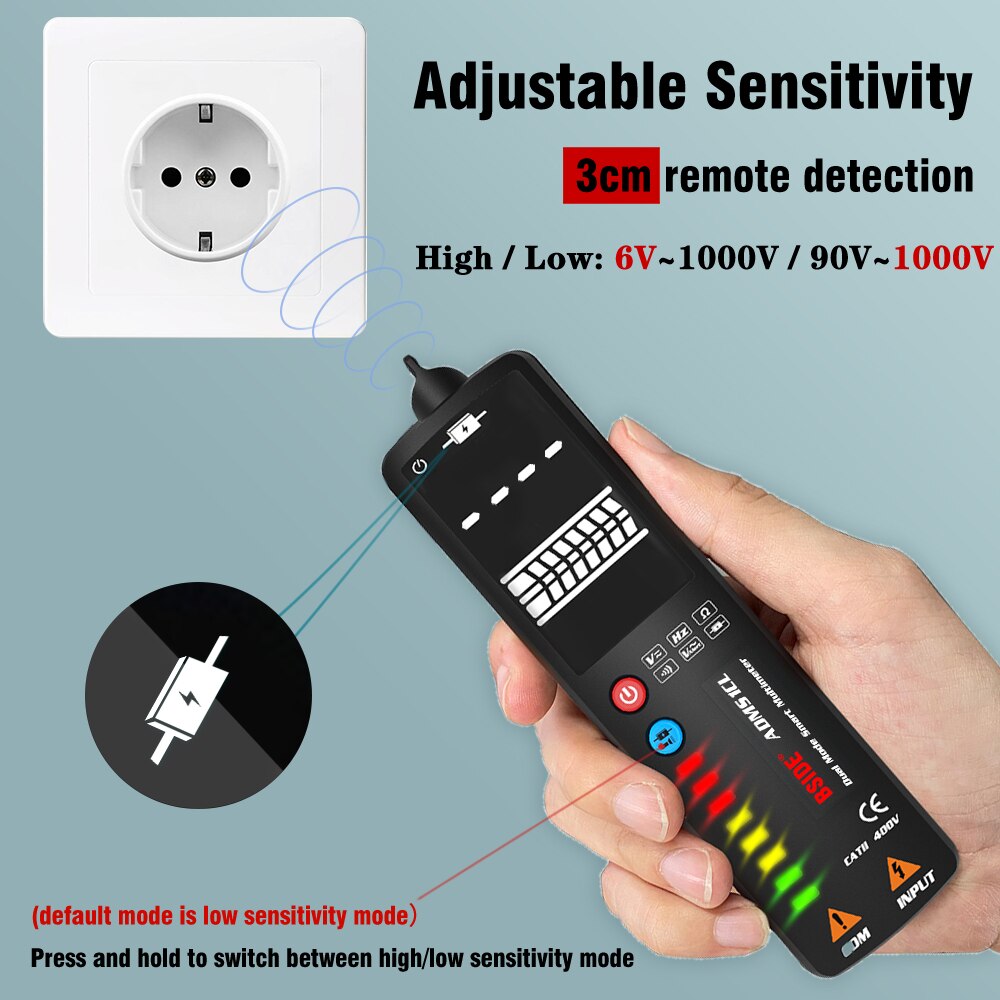 Voltage Detector Tester ADMS1 2.4"LCD Non contact Live wire Indicator Electric Pen Voltmeter Multimeter NCV Continuity Hz Test