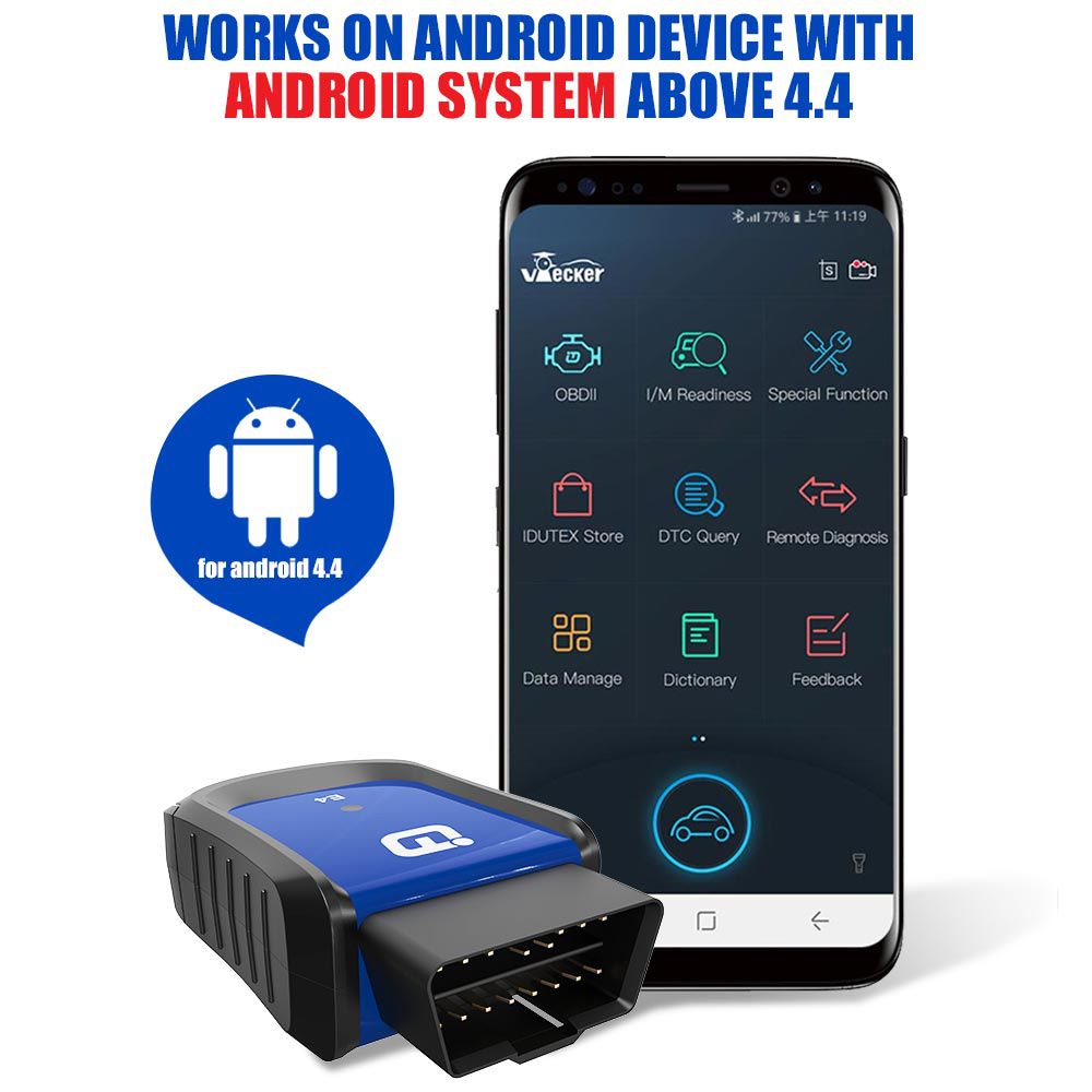 VPECKER E4 Phone Bluetooth Full System OBDII Scan Tool for Android Support ABS Bleeding/Battery/DPF/EPB/Injector/Oil Reset/TPMS