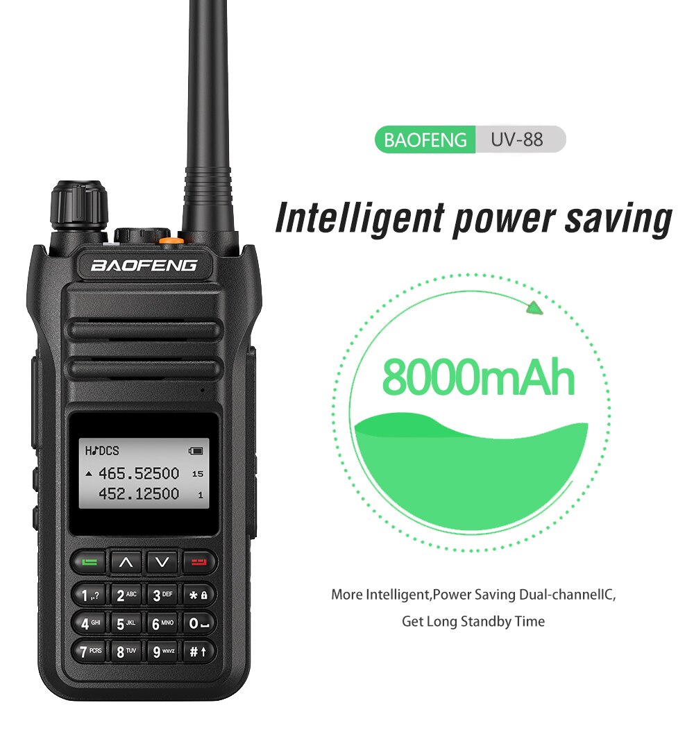 Baofeng UV-88 Walkie Talkie High Power 10W Amateur Two way Radio Station UV88 Tri-Power 10/5/1W Dual Band Transceiver UV-5R