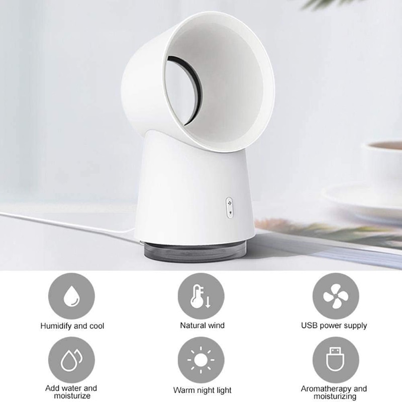 Water-Cooled Air Conditioning Fan USB Portable Desktop Bladeless Fan Spray Humidification Aromatherapy Home Office Air Cooler