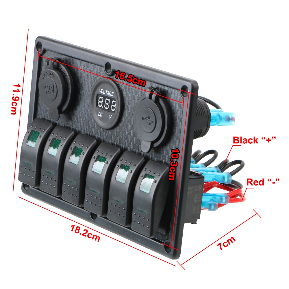 Waterproof Digital Voltmeter Dual USB Port 12V Outlet Combination Car Marine LED Rocker Switch Panel