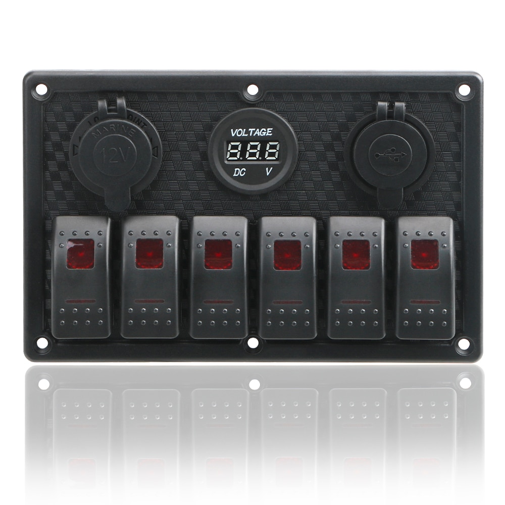 Waterproof Digital Voltmeter Dual USB Port 12V Outlet Combination Car Marine LED Rocker Switch Panel