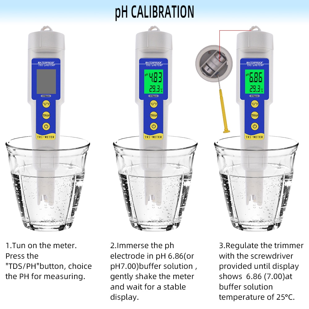 Multi-parameter 3 in 1 Waterproof pH/TDS & Temp meter Digital PH Meter 0.01 ATC Water Quality Acidometer for Aquarium