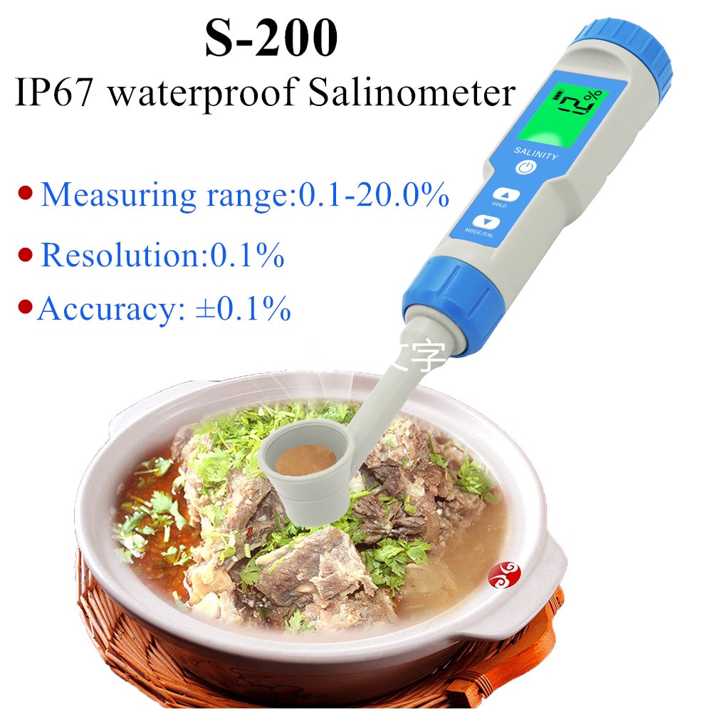 S-200 IP67 waterproof Salinometer Salinity Tester Foods Salt Meter High-precision salt concentration meter for food 40% off