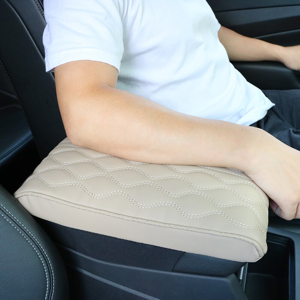 Wave Embroider PU Leather Car Armrest Mat Center Console Arm Rest Protection Cushion Auto Armrests Storage Box Cover Pad