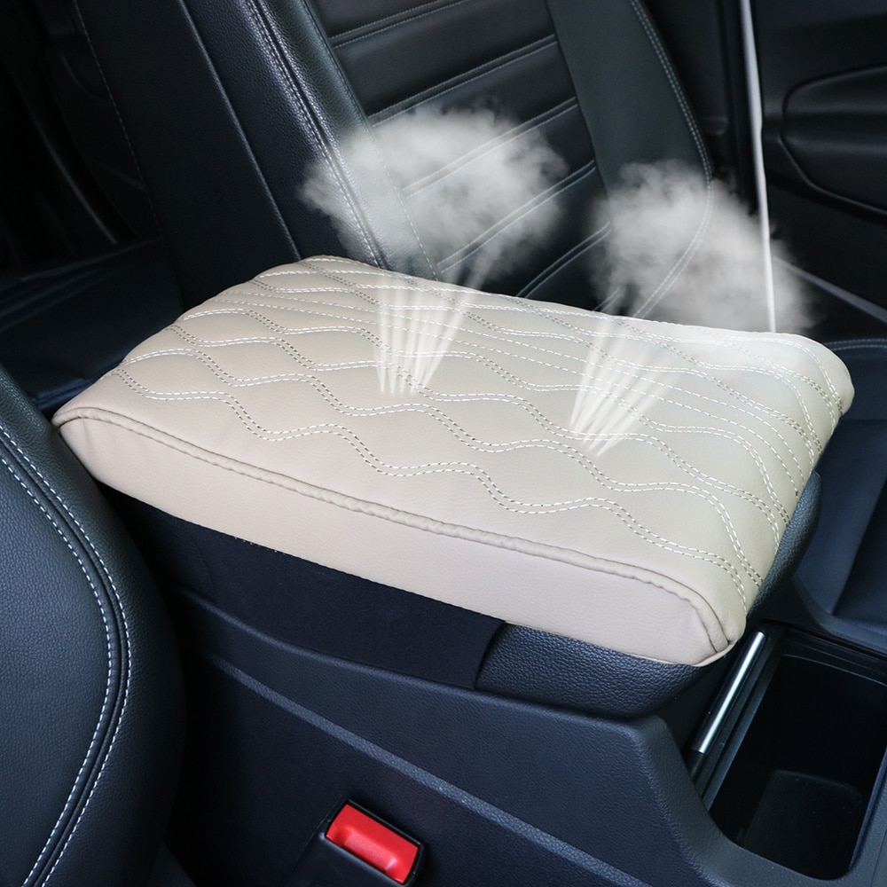 Wave Embroider PU Leather Car Armrest Mat Center Console Arm Rest Protection Cushion Auto Armrests Storage Box Cover Pad