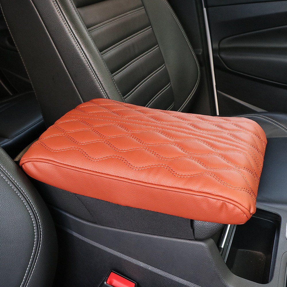 Wave Embroider PU Leather Car Armrest Mat Center Console Arm Rest Protection Cushion Auto Armrests Storage Box Cover Pad