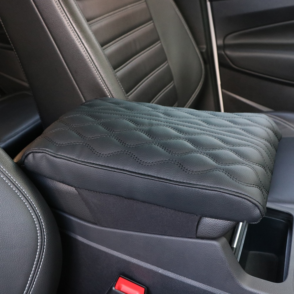 Wave Embroider PU Leather Car Armrest Mat Center Console Arm Rest Protection Cushion Auto Armrests Storage Box Cover Pad