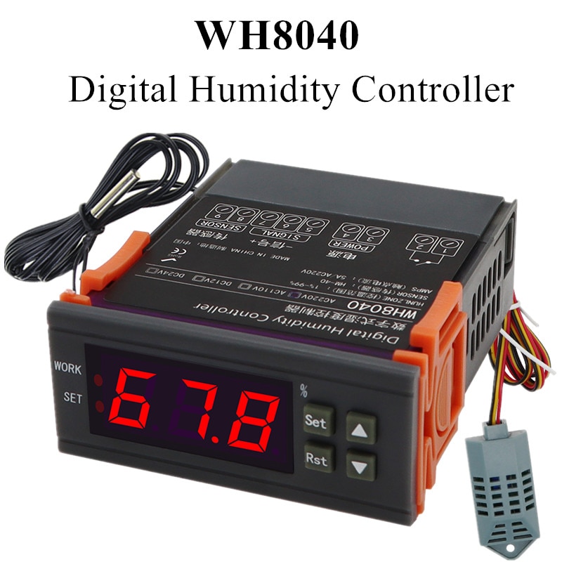 WH8040 Digital Humidity Controller Air Humidity Control Controller Home Fridge Cooler Hygrometer Control Switch 12V 24V AC 220V