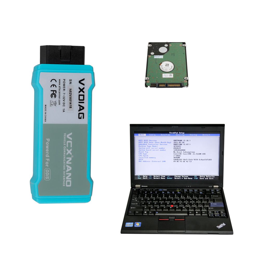 WIFI VCX NANO VW ODIS, USB VCX NANO Toyota or Volvo with 500GB HDD Software Pre-installed on Lenovo X220 Laptop