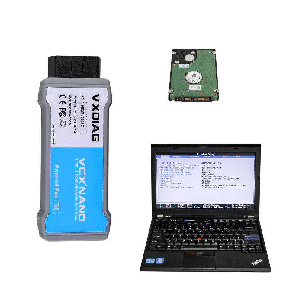 WIFI VCX NANO VW ODIS, USB VCX NANO Toyota or Volvo with 500GB HDD Software Pre-installed on Lenovo X220 Laptop