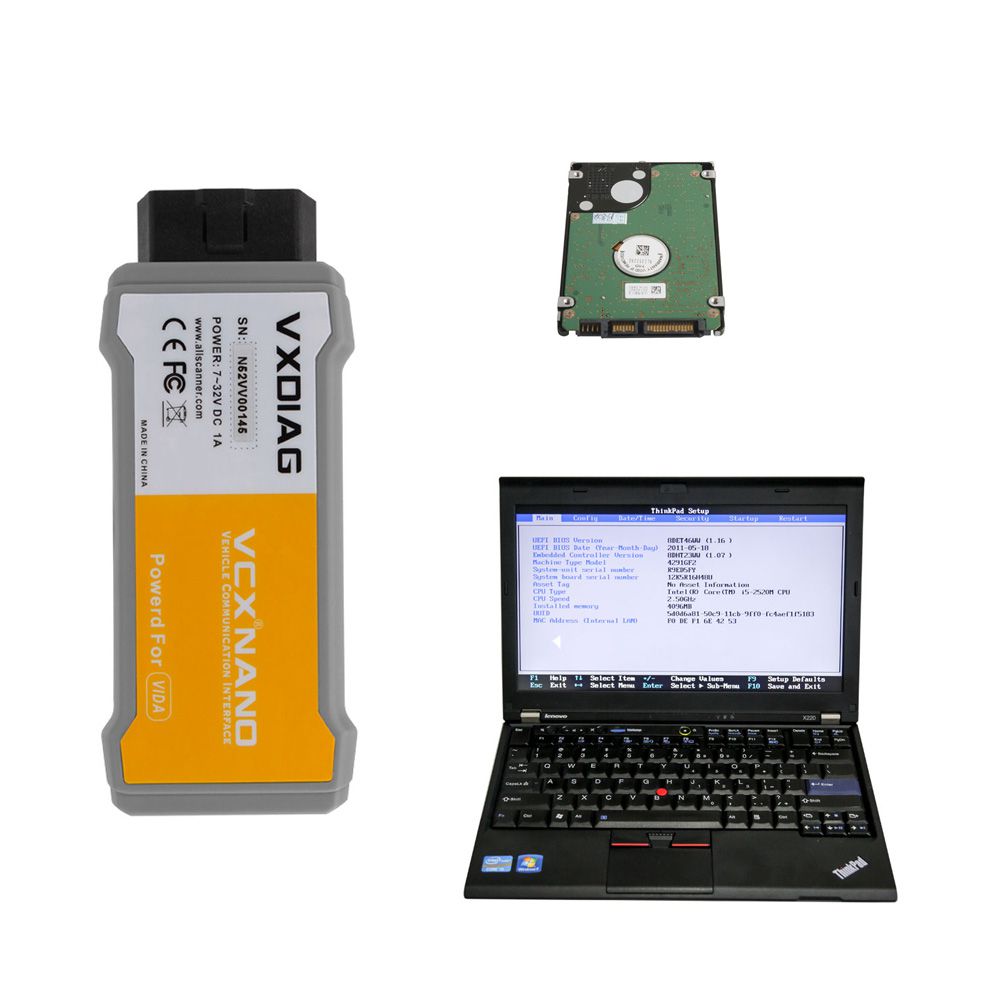 WIFI VCX NANO VW ODIS, USB VCX NANO Toyota or Volvo with 500GB HDD Software Pre-installed on Lenovo X220 Laptop