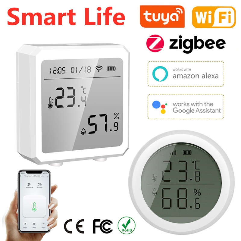 Wifi ZigBee Smart Home Temperature And Humidity Sensor With LED Screen Works With Alexa Google Assistant Tuya Zigbee Hub