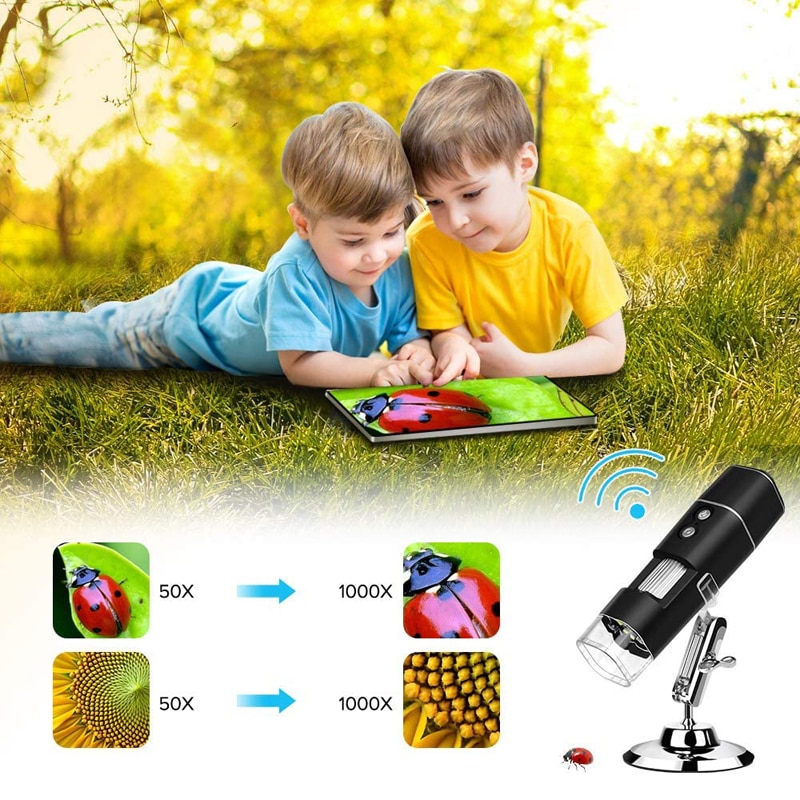 Wireless Digital Microscope 1080P HD 2MP 8 LED USB Microscope 50X to 1000X WiFi Zoom Magnification Handheld Endoscope Compatible