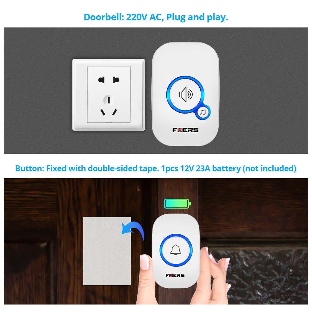 Wireless Doorbell Welcome bell Intelligent Home Door bell Alarm 32 Songs Smart Doorbell Wireless bell Waterproof Button