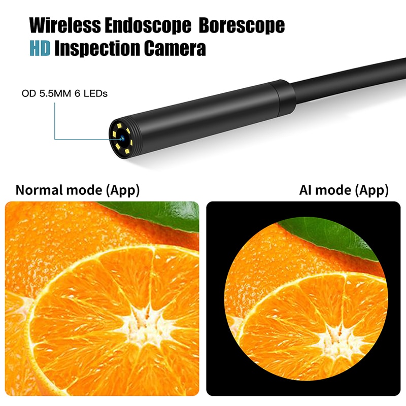 5.5MM 2.0MP HD Wireless Endoscope 1080P Dual Camera IP67 Snake Inspection Camera with 2600mAh Battery for iOS & Android Tablets