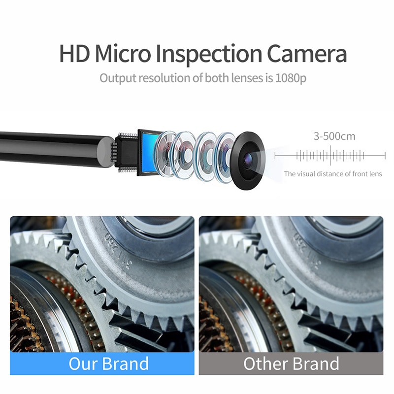 4.9mm Dual Lens Wireless Endoscope 1080P Scope Camera with 6 LED Lights Snake Inspection Camera for Android & iOS Phone Tablet