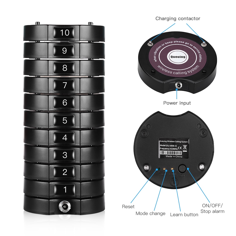 Wireless Queuing Paging System 1 Transmitter+10 Coaster Call Pagers SU-668S Calling System Paging Calling for cafe waiter pager