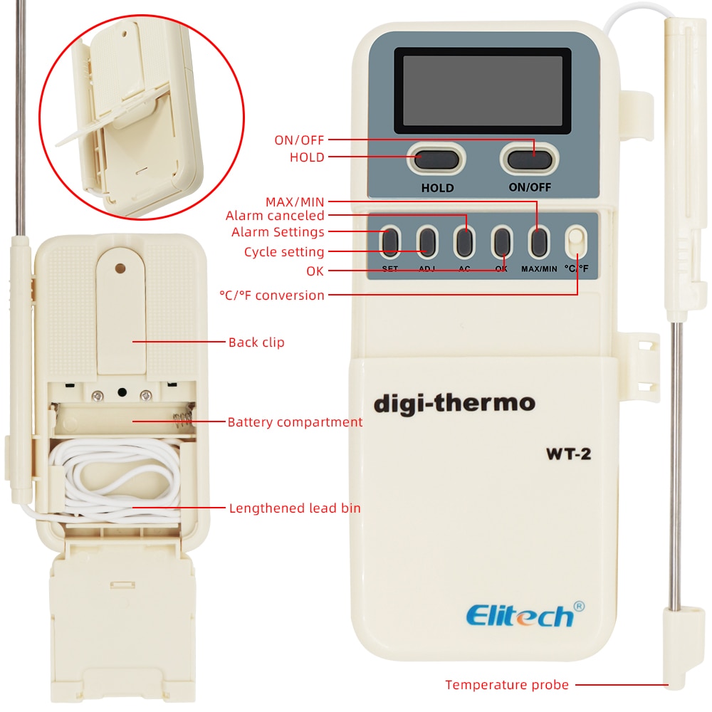 WT-2 Digital Thermometer -50 ℃-- +300℃ Kitchen Cooking Food Thermometer Preserve Data stainless steel sensorprobe