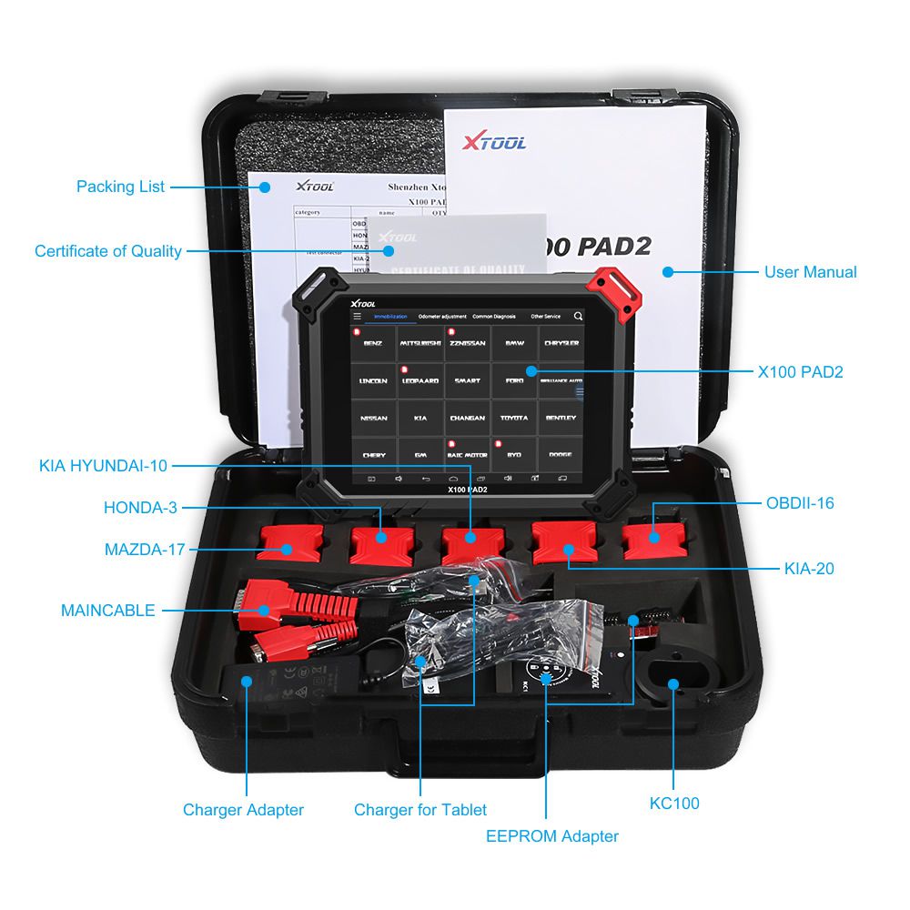 XTOOL X100 PAD2 Pro with Car KC100 Programmer With Automotivo Diagnostic  Full Configuration Support VW 4th & 5th IMMO & Special Functions