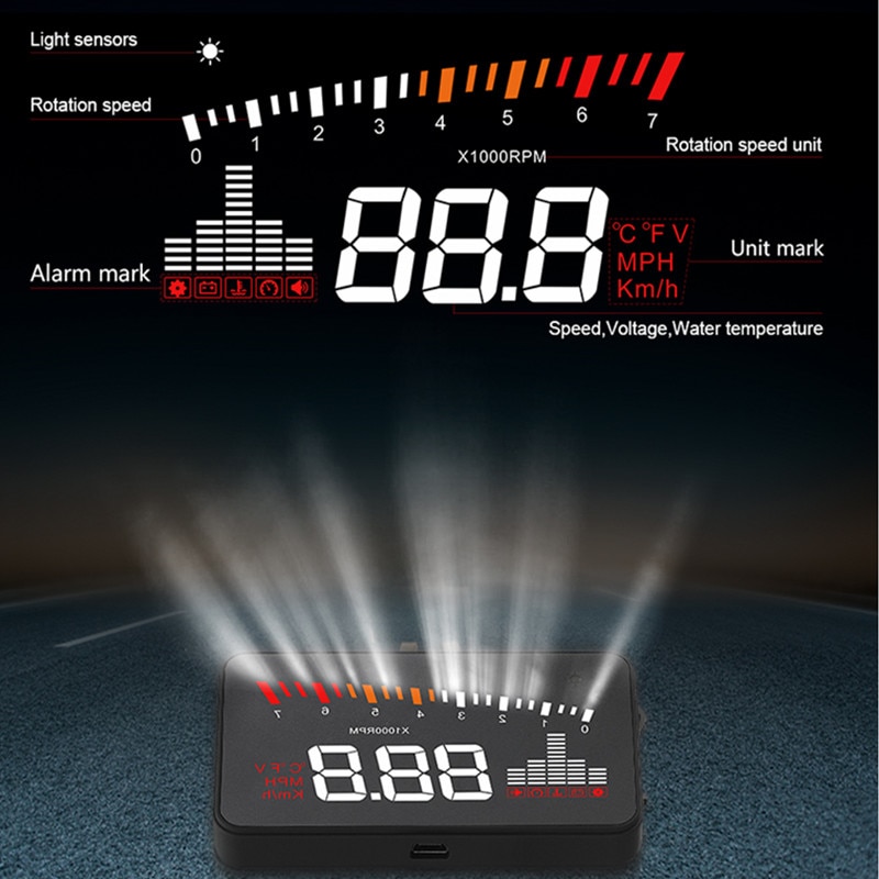 X5 OBD2 Head-Up Display Speedometer Windshield Projector RPM Speed Alarm Car EU OBD HUD Display Auto Electronic