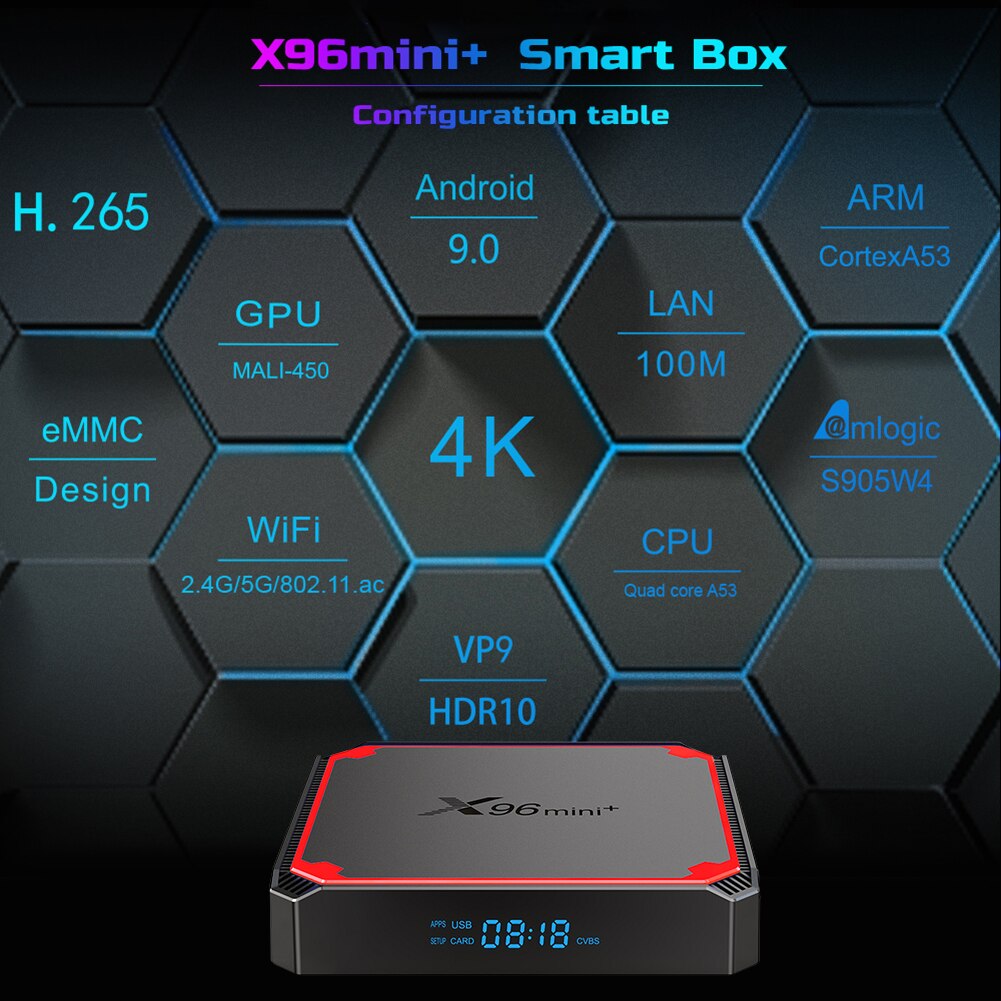 X96 Mini Smart TV Box WiFi Set Top Box Android 9.0 Mini 1GB+8GB Quad-Core A53 Dual Wifi Smart Media Player Google Voice Youtube