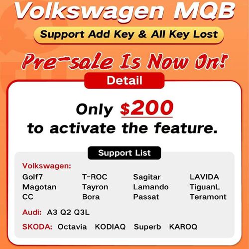 2023 Xhorse Volkswagen MQB Support Add Key & All Key Lost License Suitable for Key Tool Plus Pad or VVDI2 + VVDI Prog