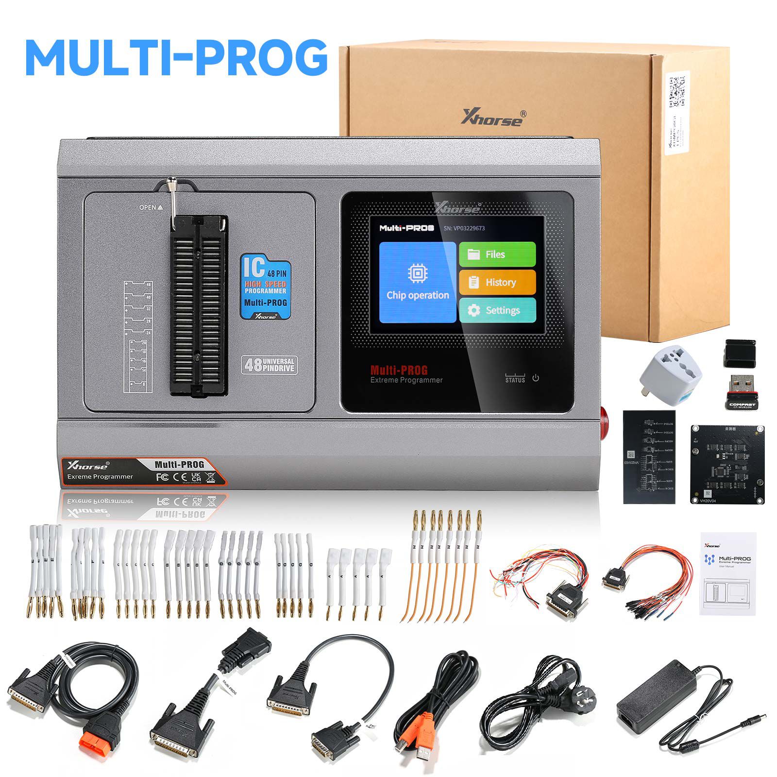 Xhorse Multi Prog Programmer + Exclusive Adapters + MQB48 Adapters + MQB-RH850 Adapter + GODIAG ECU GPT Boot AD and G-V ECU Cable Bundle Package Kit