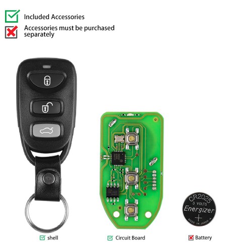  Xhorse XKHY00EN Hyundai Style Universal Remote Key Wire 3 Buttons 5pcs/lot