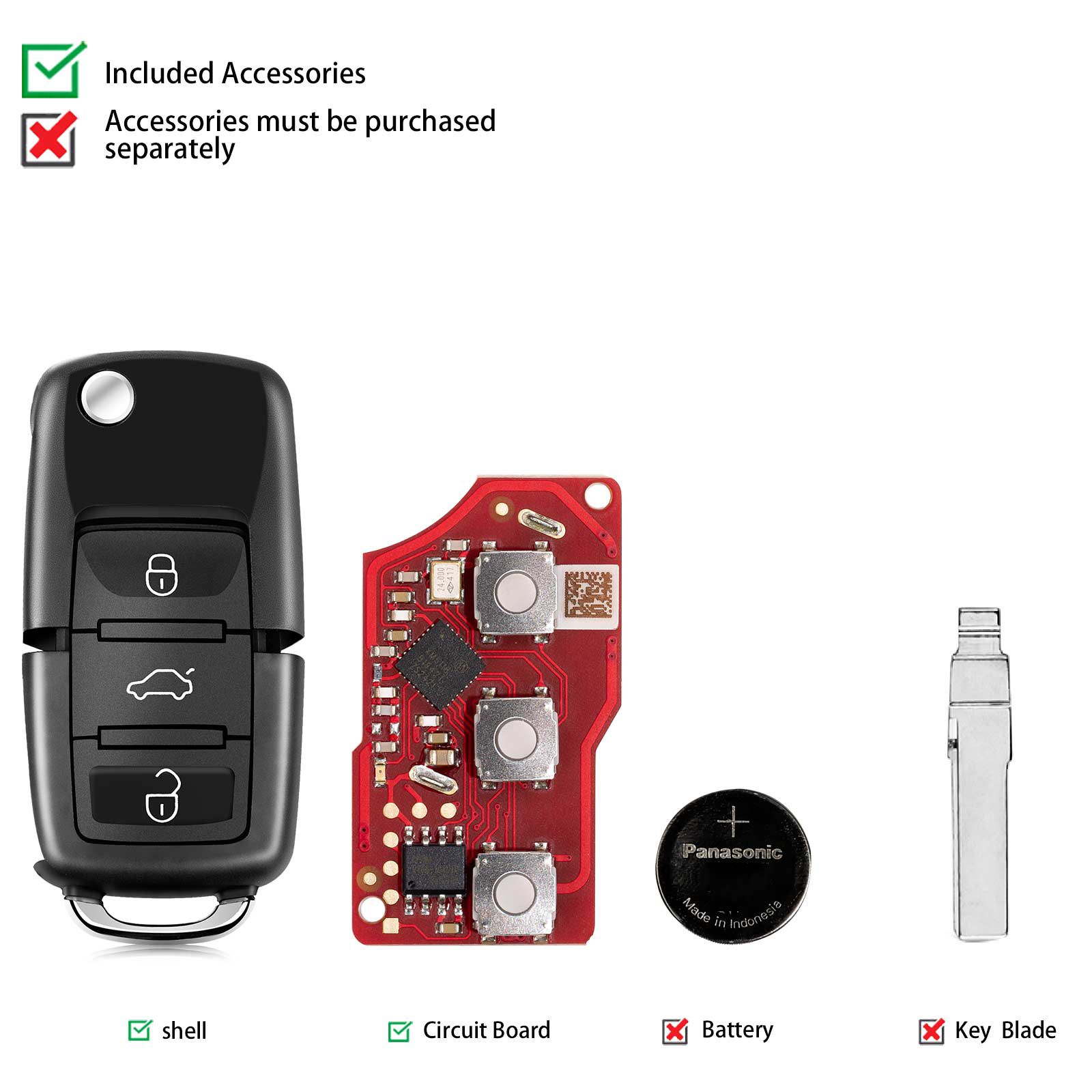 2025 Xhorse XKB520EN Second Generation Wire Remote Key VW B5 Flip 3 Buttons Supports Wireless Programming Universal Smart Key 5pcs/lot