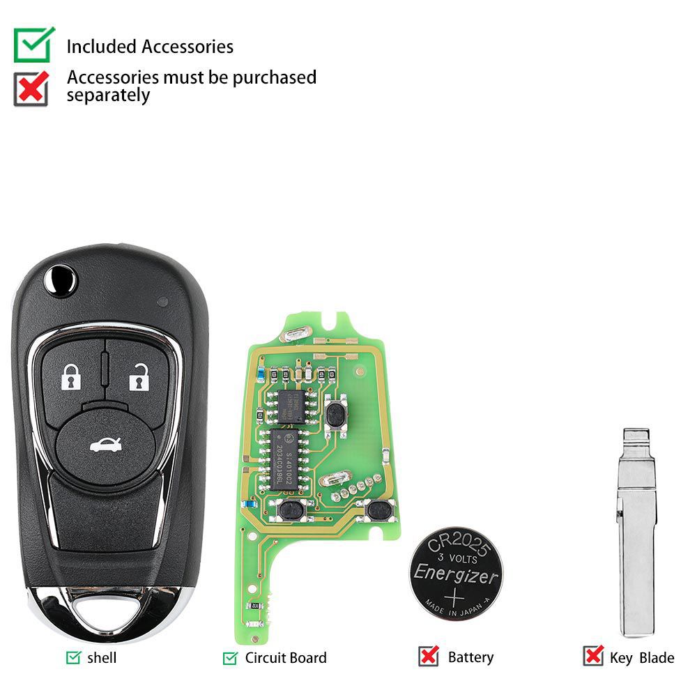 Xhorse XKBU03EN Wire Remote Key Buick Flip 3 Buttons English Version 5pcs/lot