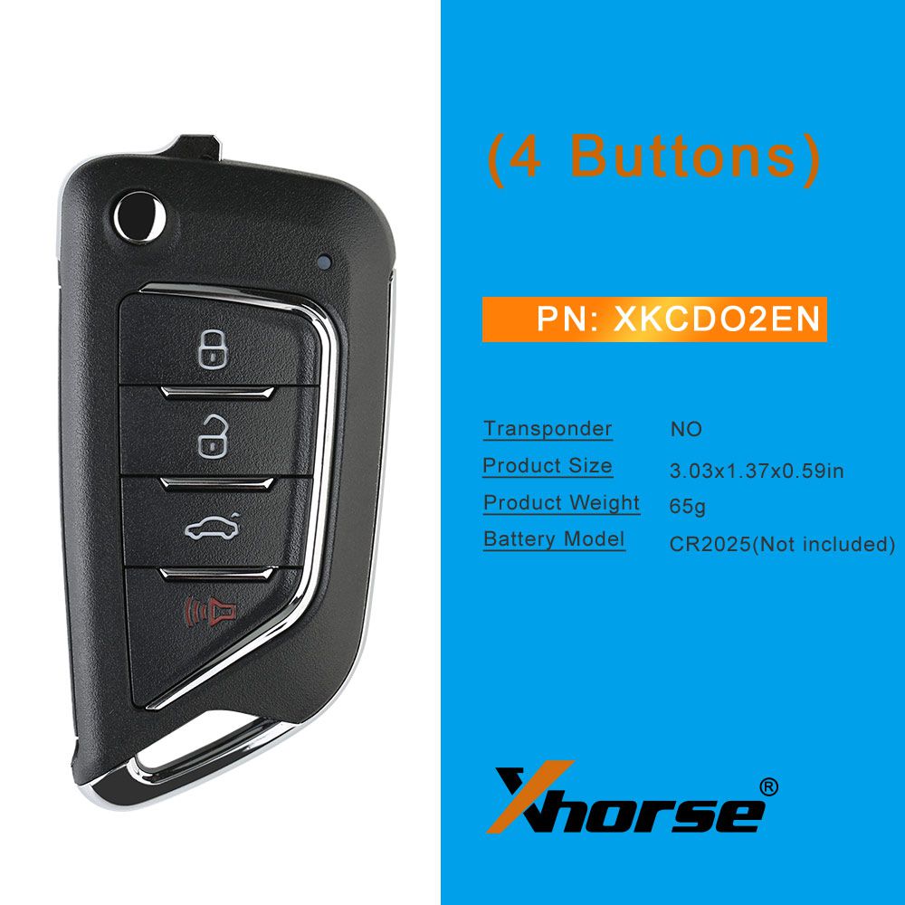  2023 Newest Xhorse XKCD02EN 4 Buttons Wire Remote for Cadillac Style 5pcs/lot