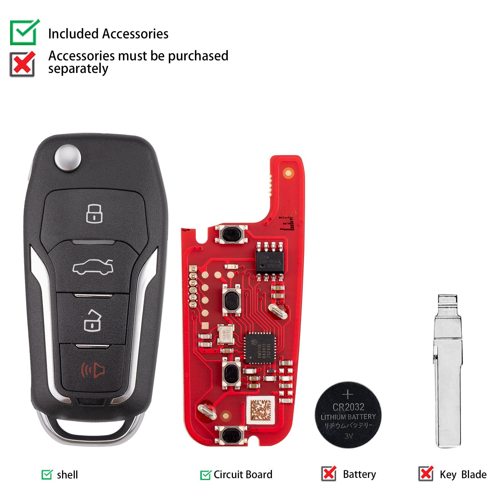 XHORSE XKFO21EN for Ford 2nd Generation Smart Key 4 Buttons Universal Remote Key 5pcs/lot