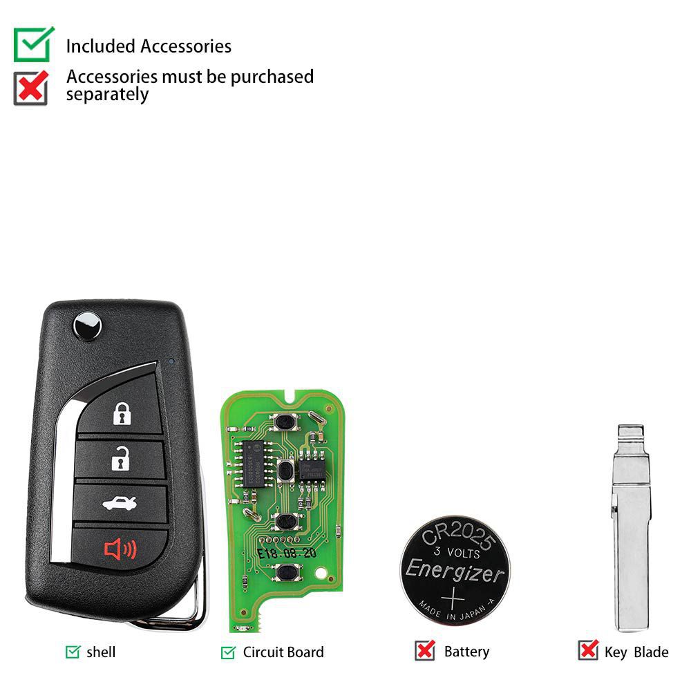 Xhorse XKTO10EN Wire Remote Key Toyota Flip 4 Buttons English Version 5pcs/lot