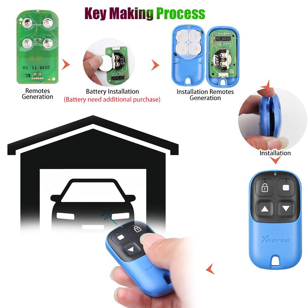 Xhorse XKXH04EN Garage Remote Key 4 Buttons Blue 5pcs/lot