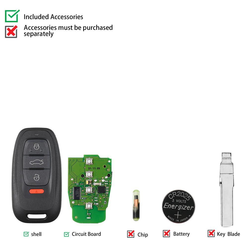 Xhorse XSADJ1GL VVDI 754J Wireless Smart Key for Audi 315/433/868MHZ A6L Q5 A4L A8L with Key Shell