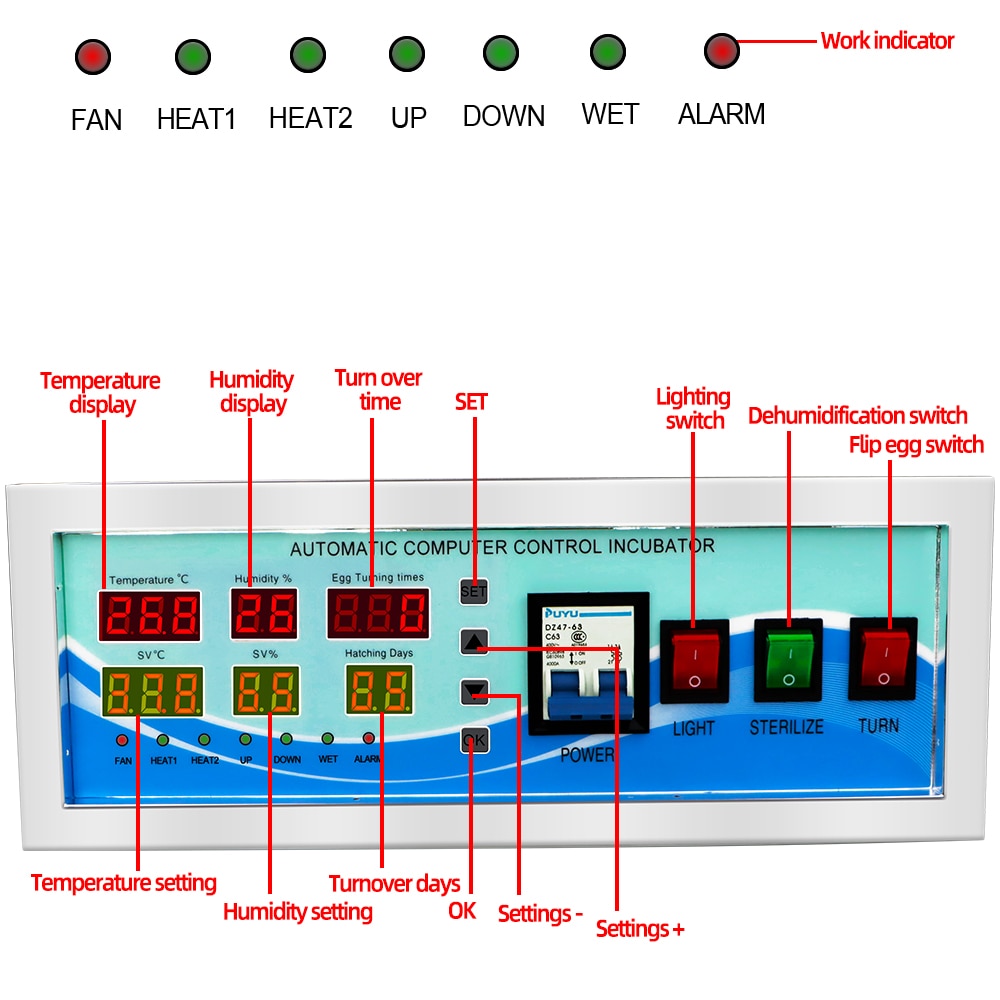 XM-18G Automatic Egg Incubator Controller computer control incubator Hatcher Temperature Humidity Sensors Egg Hatcher Controller