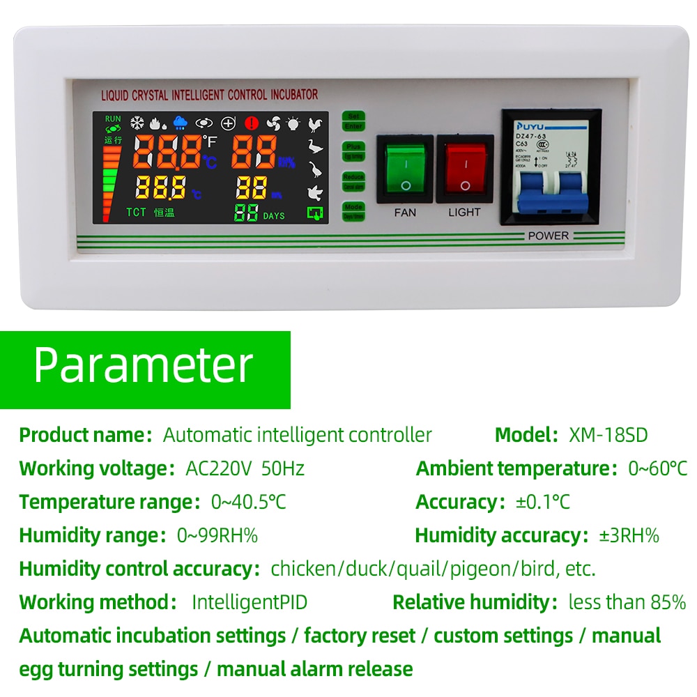 XM-18SD Intelligent Egg Incubator Incubator Controller Thermostat Full Automatic Multifunction Egg Incubator Control System