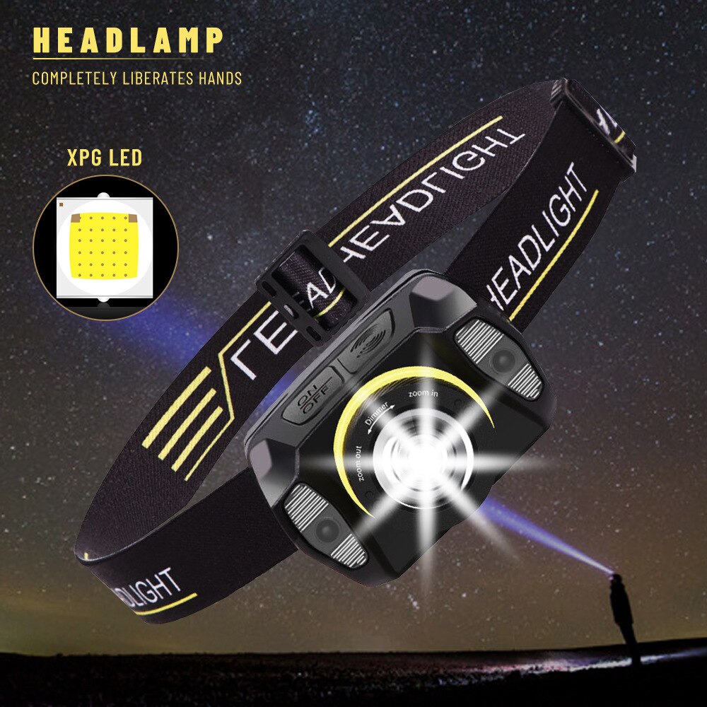XPG+LED Strong Headlamp with Built-In Battery USB Charging New Waved Induction Zoom Strong Headlight Flashlight Head Light