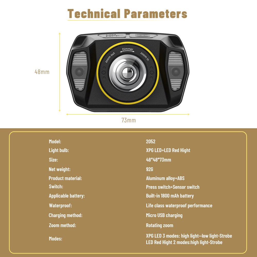 XPG+LED Strong Headlamp with Built-In Battery USB Charging New Waved Induction Zoom Strong Headlight Flashlight Head Light