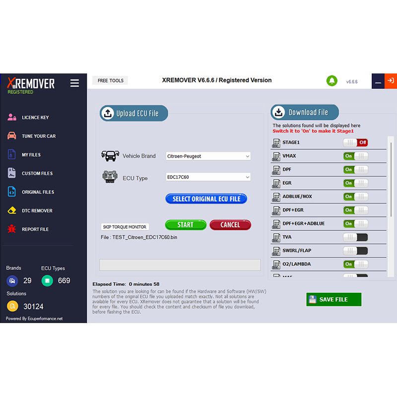 Xremover DTC Chip Tuning Software License Basic Version 5 Tuned Files Per Day Supports Stage 1