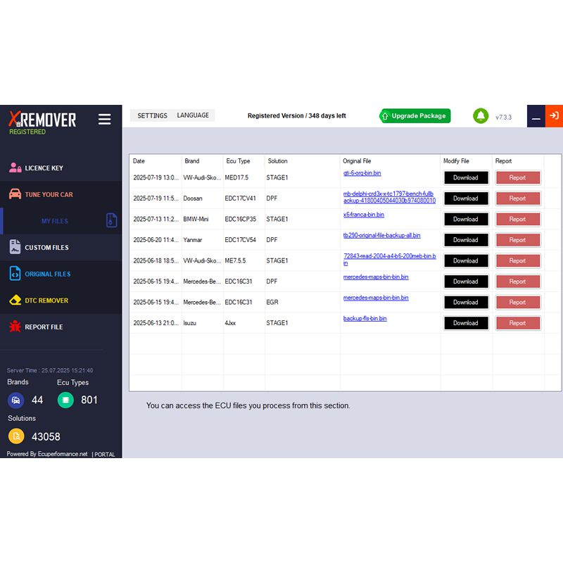 Xremover DTC Chip Tuning Software License Basic Version 5 Tuned Files Per Day Supports Stage 1