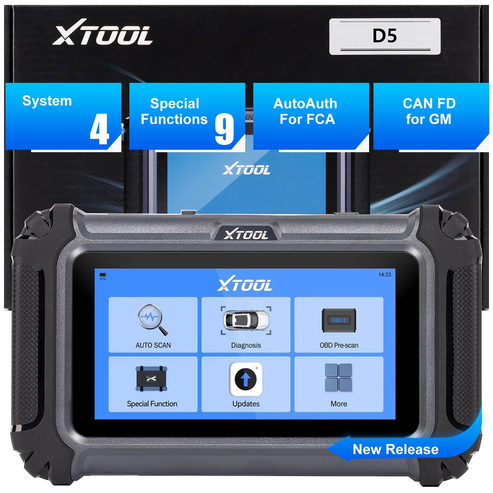 XTOOL D5 Vehicle Scanner with 9 Maintenance Services Oil Light Reset, EPB, SAS, DPF, BMS Reset, Throttle, TPMS Reset, Injector Coding