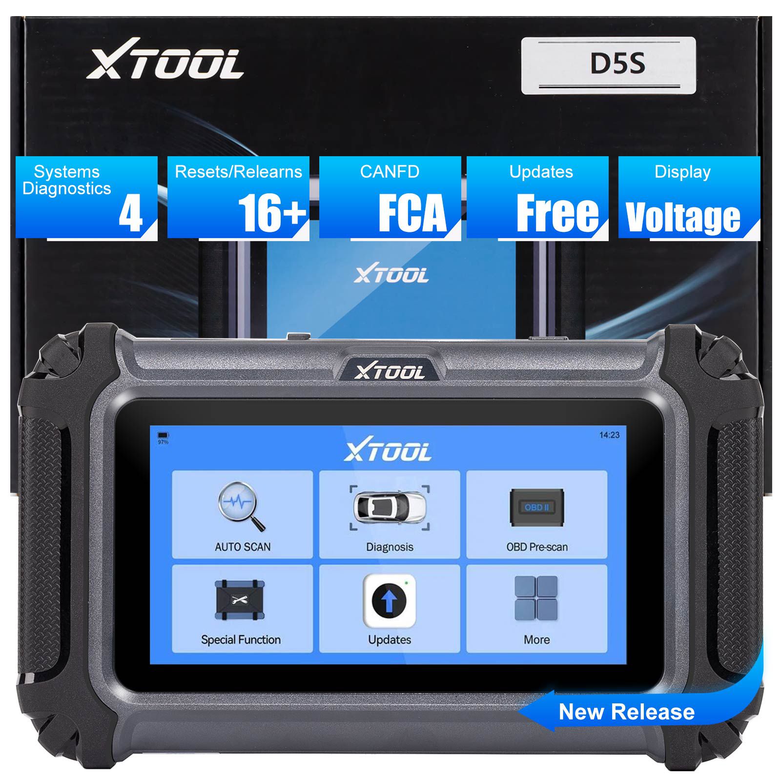 XTOOL D5S Vehicle Scanner with 16 Maintenance Services Supports Oil Light Reset, EPB, SAS, DPF, BMS Reset, Throttle, TPMS Reset, ABS