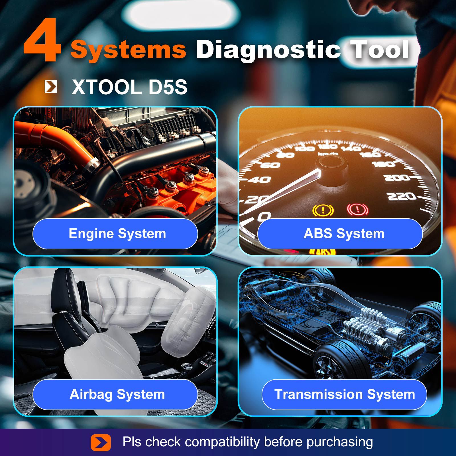 XTOOL D5S Vehicle Scanner with 16 Maintenance Services Supports Oil Light Reset, EPB, SAS, DPF, BMS Reset, Throttle, TPMS Reset, ABS