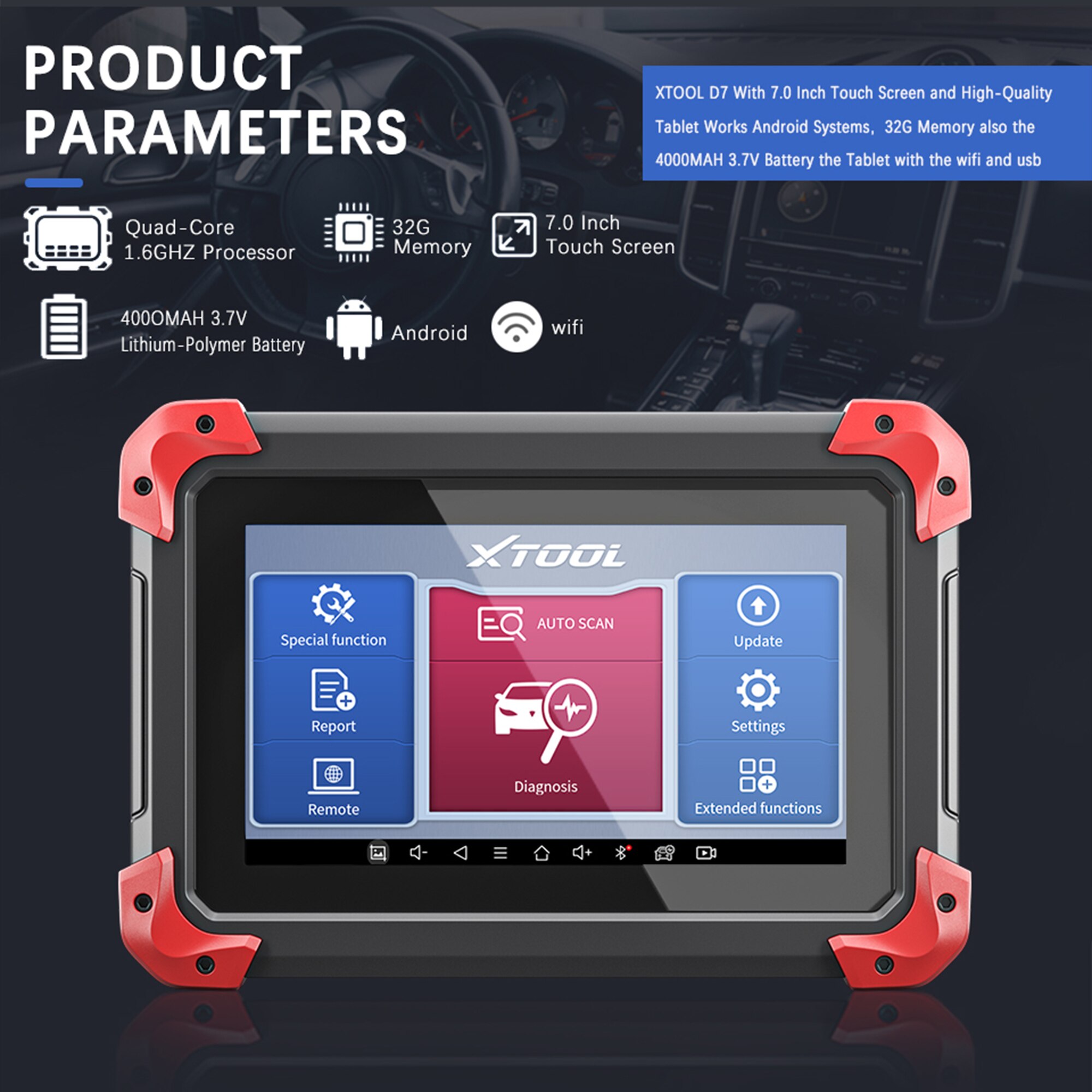 Newest XTOOL D7 Automotive All System Diagnosis Tool Code Reader Key Programmer Auto Vin OBDII Scanner Free Update