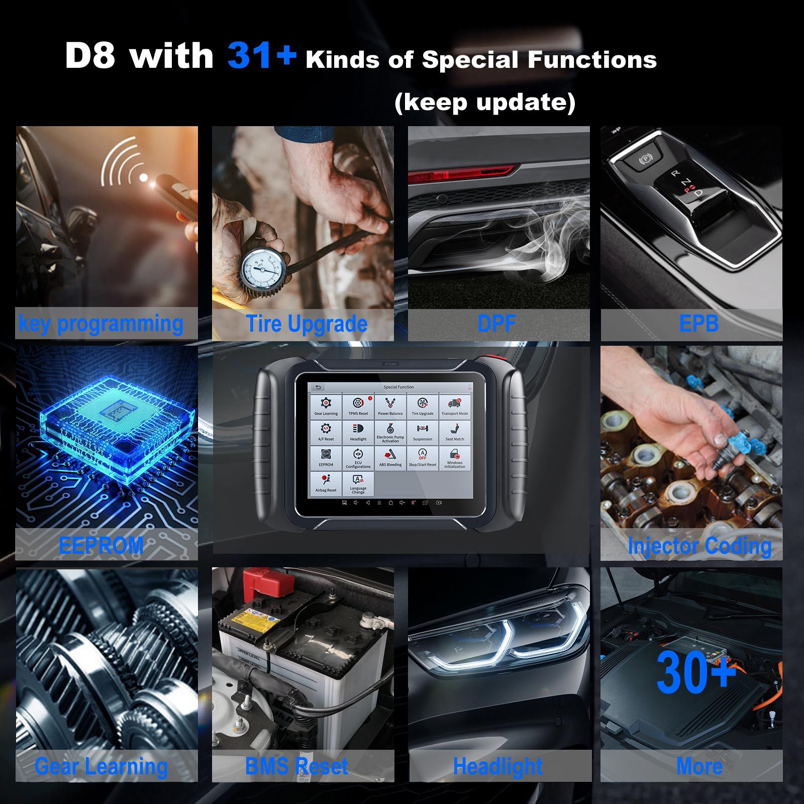 2022 Newest XTOOL D8 Professional Automotive Scan Tool Bi-Directional Control OBD2 Car Diagnostic Scanner+ECU Coding 31+ Services+Key Programming