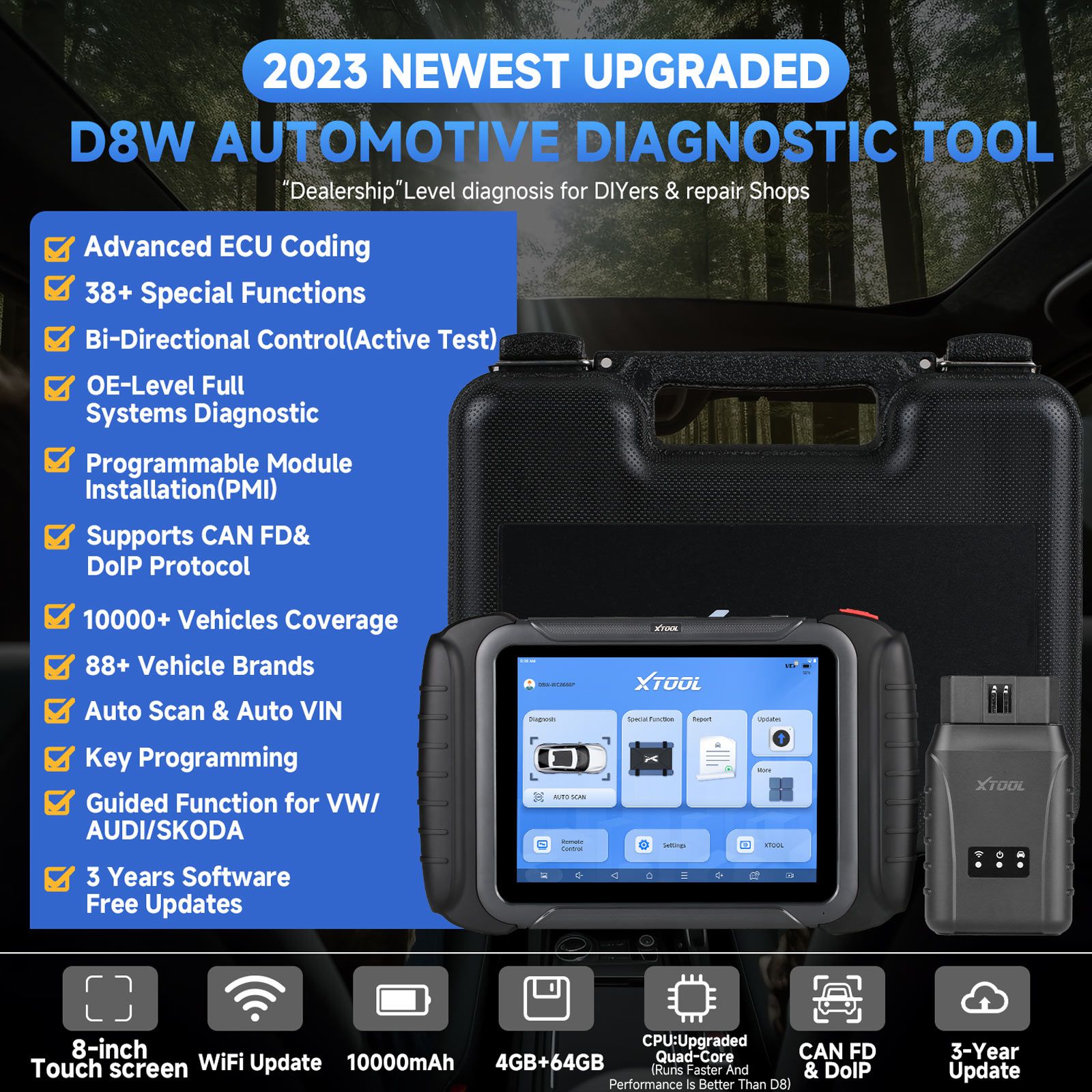 2024 XTOOL D8W WIFI OBD2 Scanner Car Diagnostic Tool With ECU Coding Active Test Key Programming 38 Resets CAN FD DOIP Topology